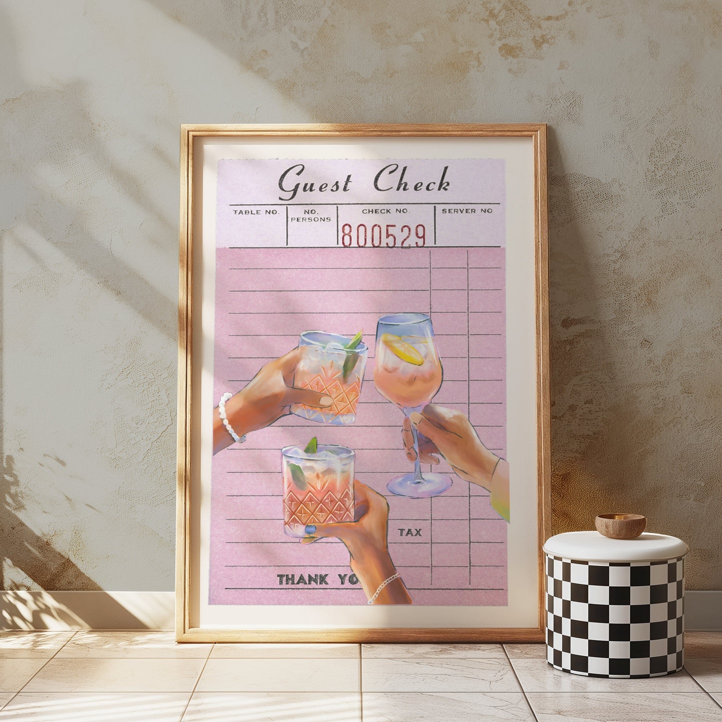 Premium Poster of Cheers with Refreshing Drinks on Pink Order Slip Posters