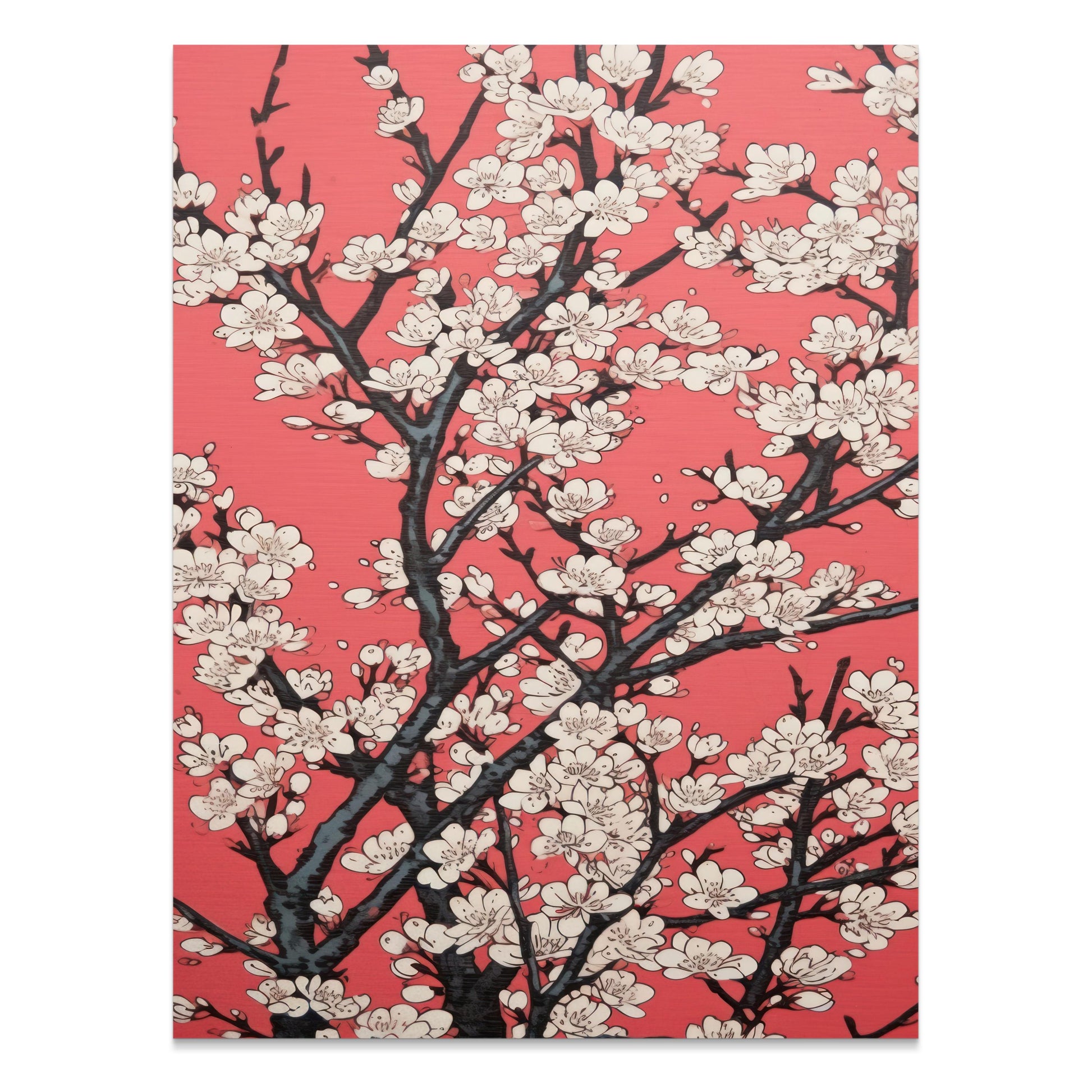 Premium Poster of Cherry Blossoms Abstract Art on Red Background Posters