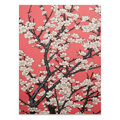 Premium Poster of Cherry Blossoms Abstract Art on Red Background Posters