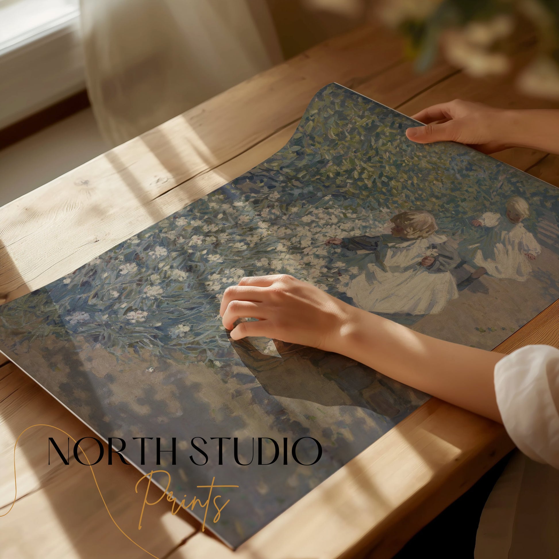 Premium Poster of Children Picking Flowers in a Garden Posters