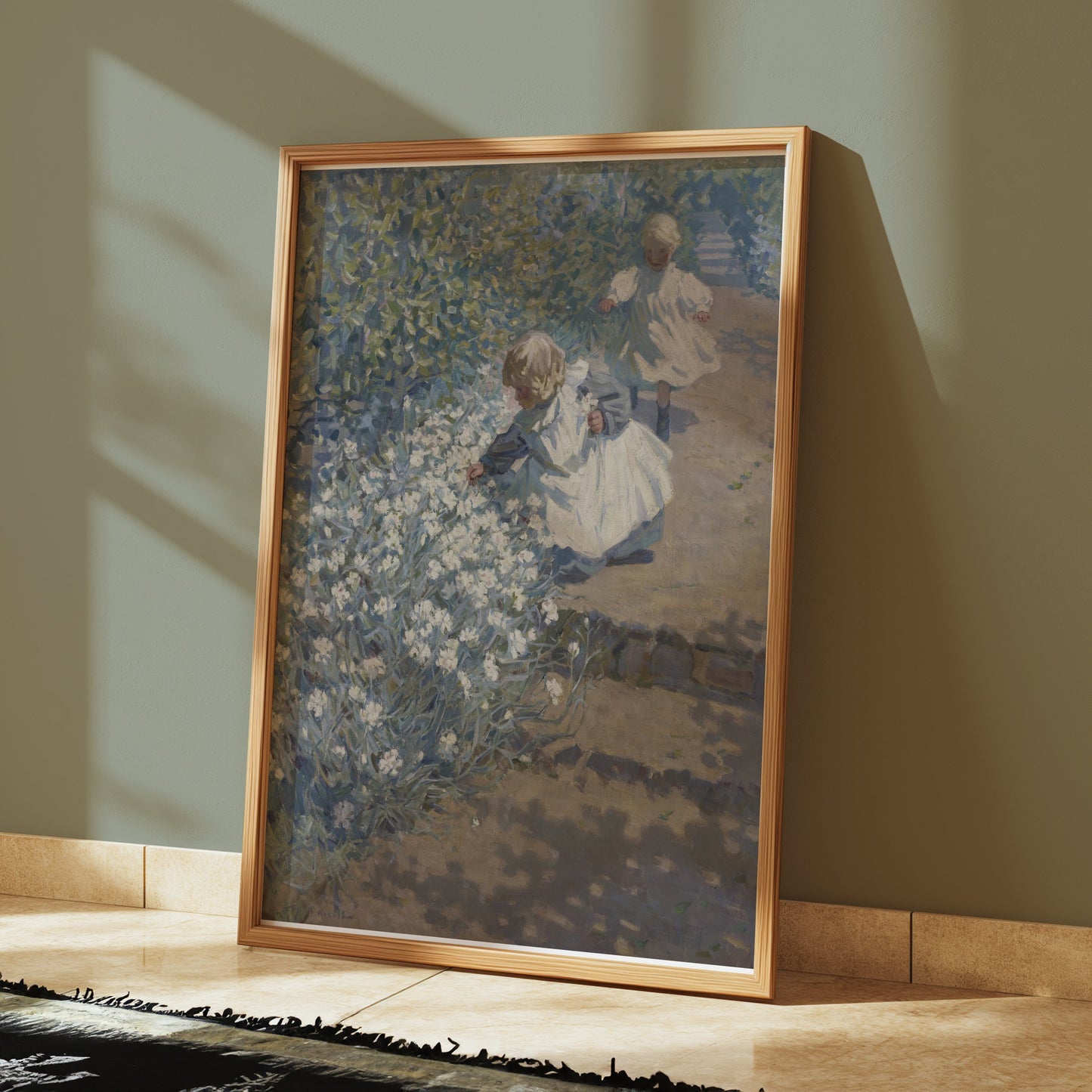 Premium Poster of Children Picking Flowers in a Garden Posters