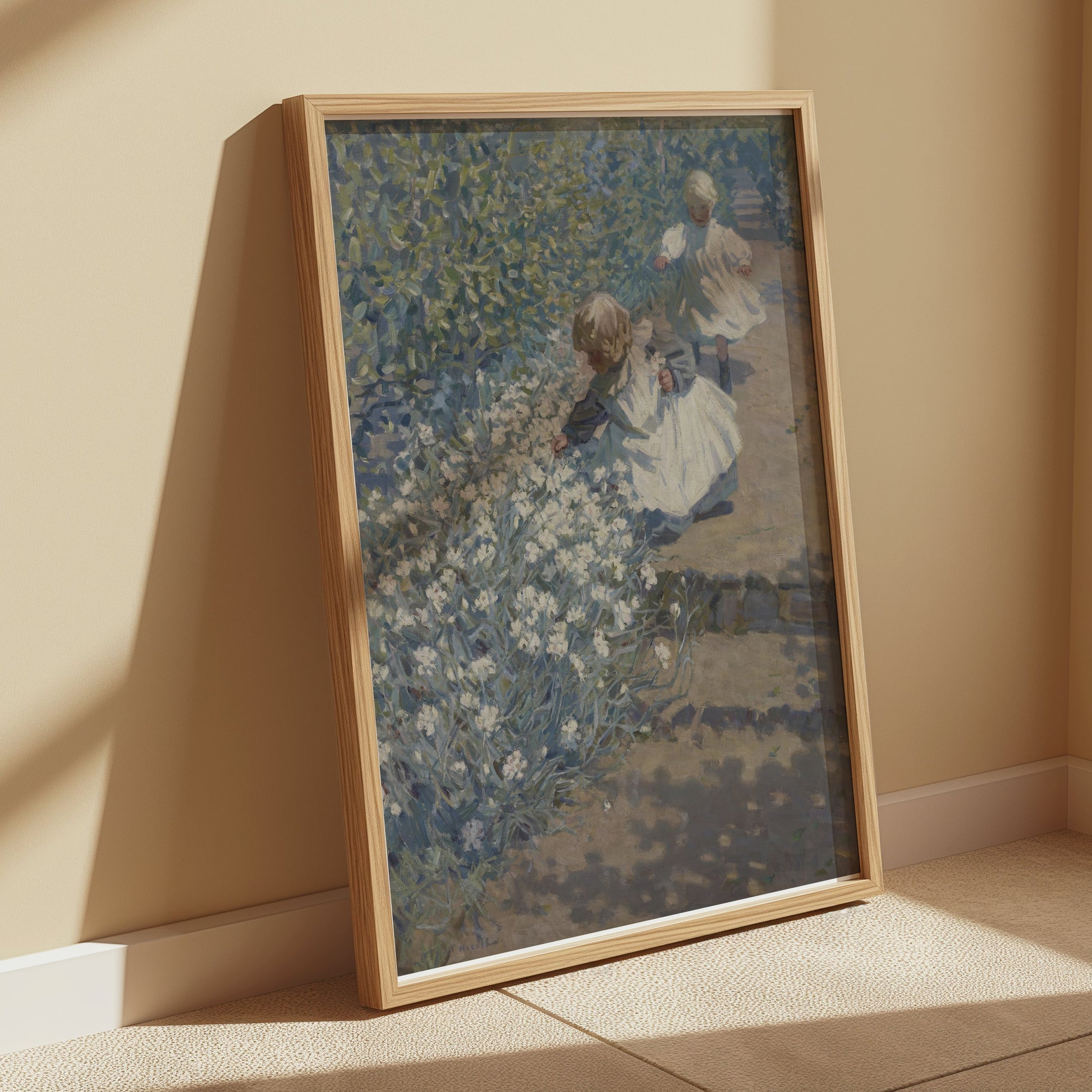 Premium Poster of Children Picking Flowers in a Garden Posters
