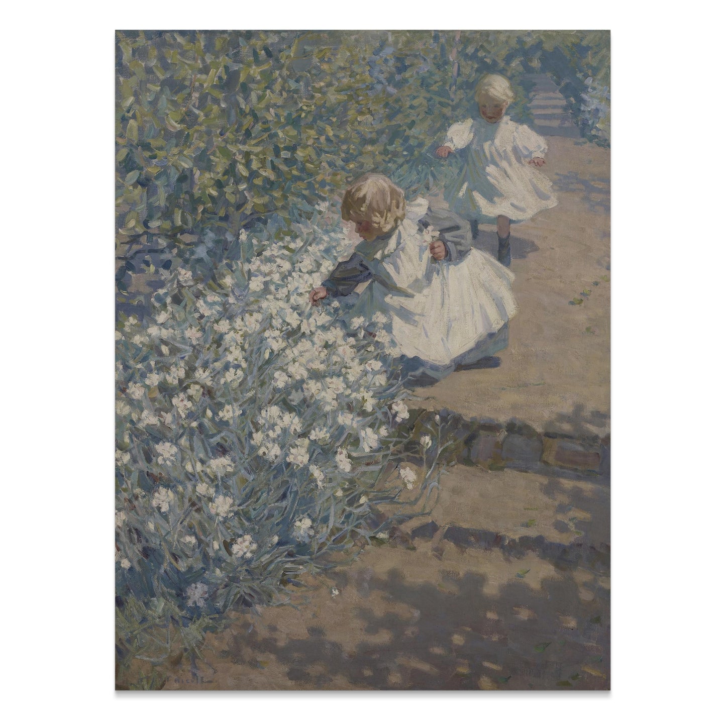 Premium Poster of Children Picking Flowers in a Garden Posters