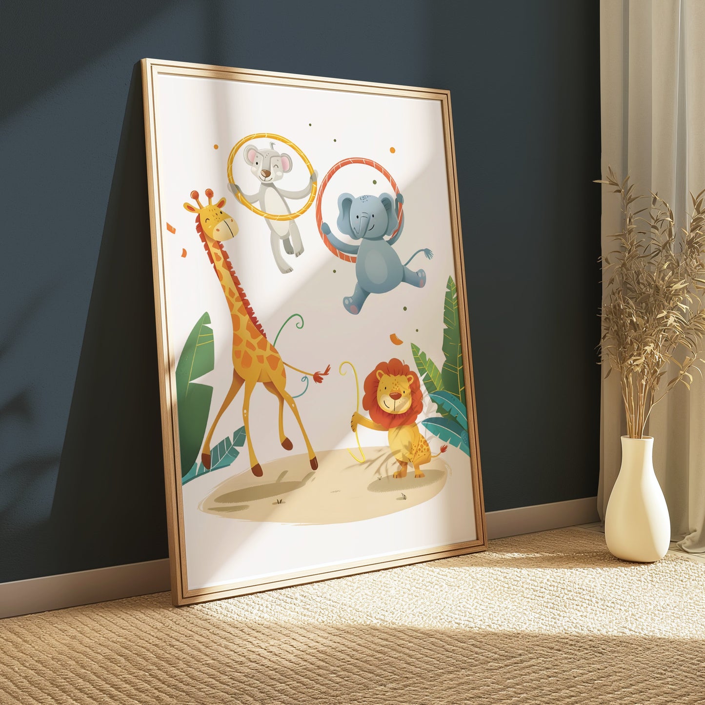 Premium Poster of Circus Animals Giraffe Elephant Lion Kids Room Posters