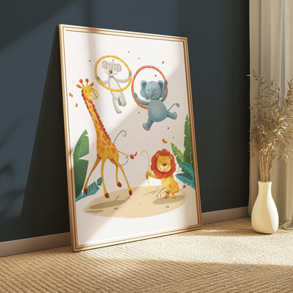 Premium Poster of Circus Animals Giraffe Elephant Lion Kids Room Posters