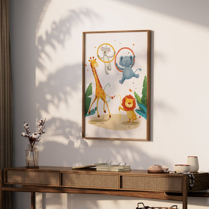 Premium Poster of Circus Animals Giraffe Elephant Lion Kids Room Posters