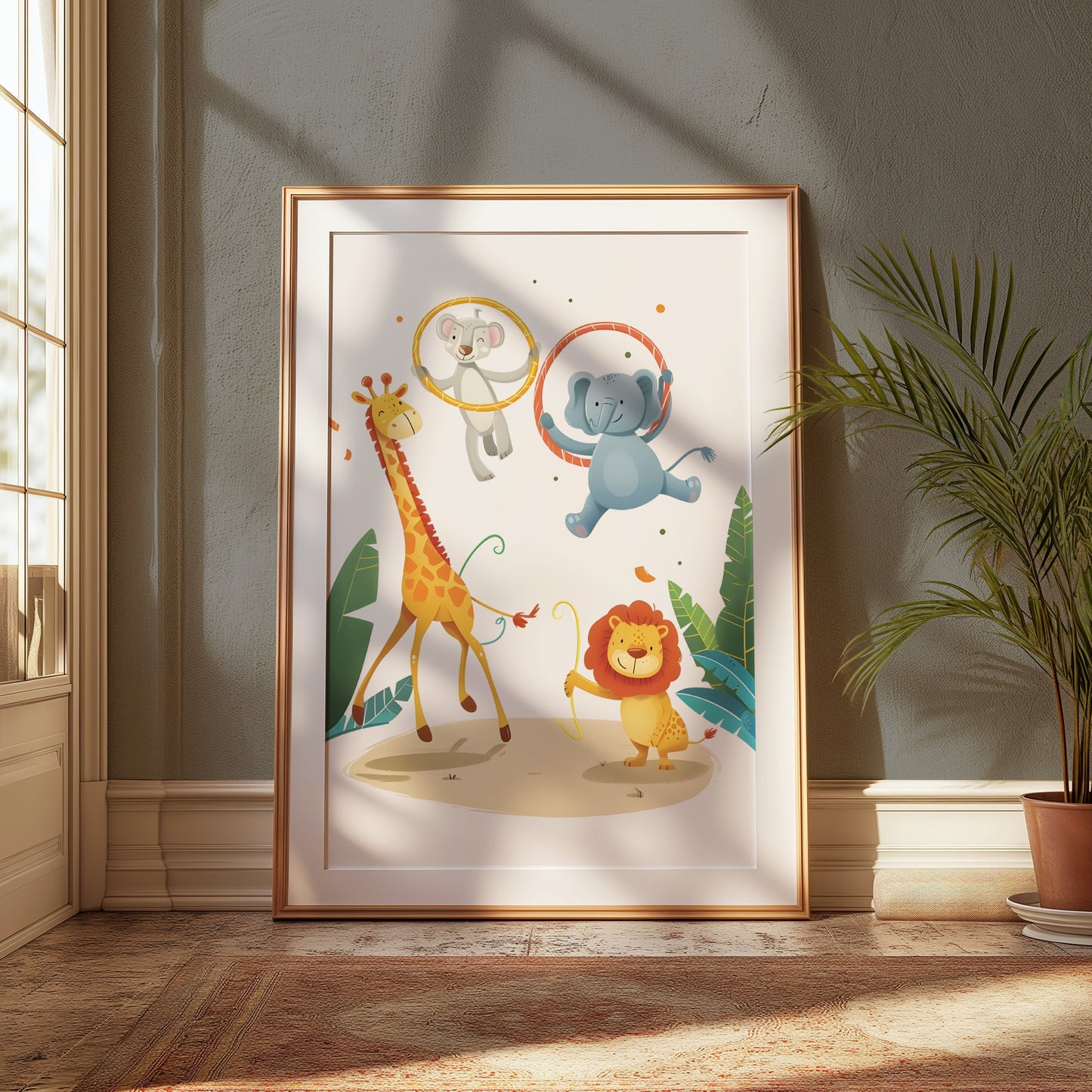 Premium Poster of Circus Animals Giraffe Elephant Lion Kids Room Posters