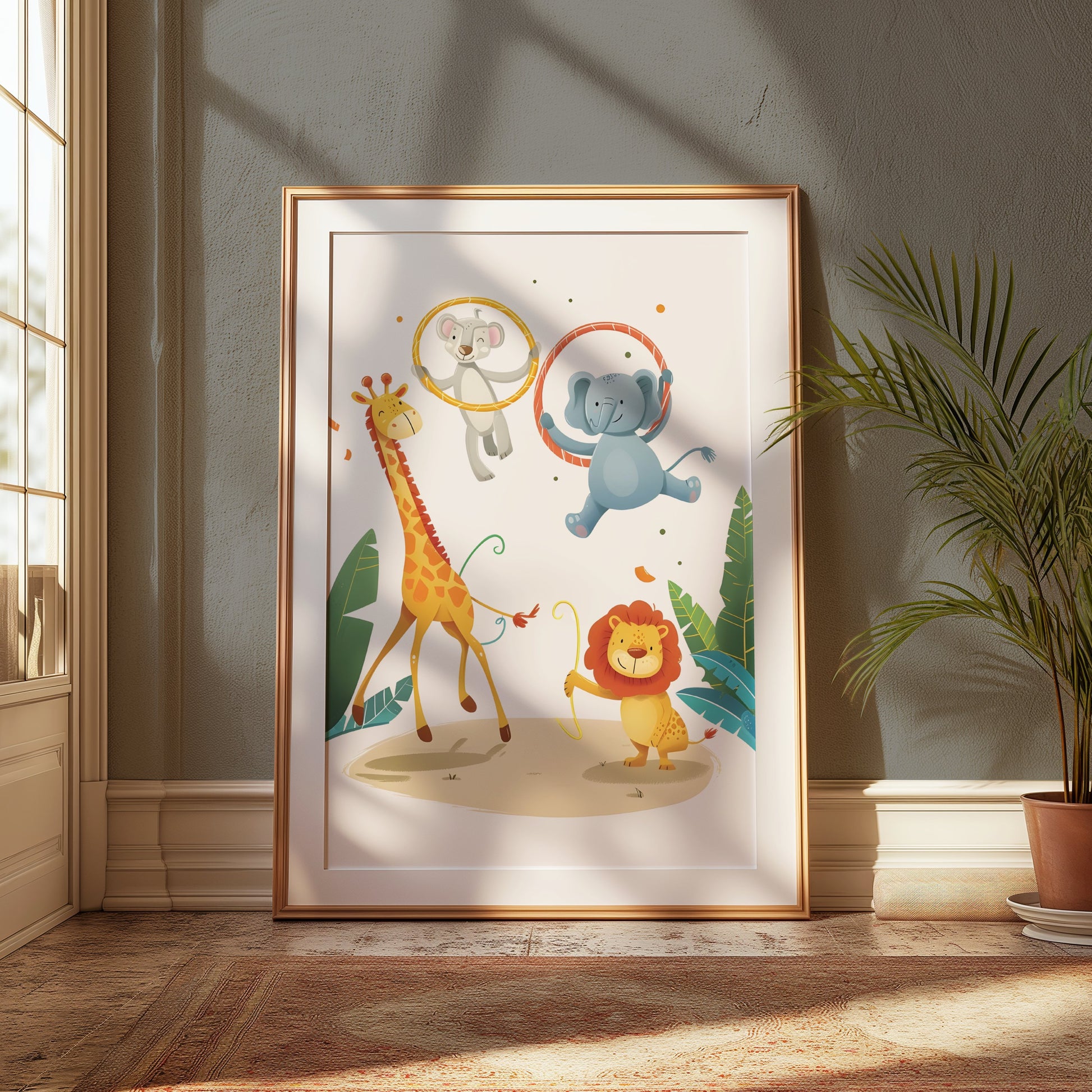Premium Poster of Circus Animals Giraffe Elephant Lion Kids Room Posters