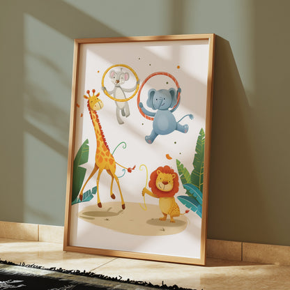 Premium Poster of Circus Animals Giraffe Elephant Lion Kids Room Posters