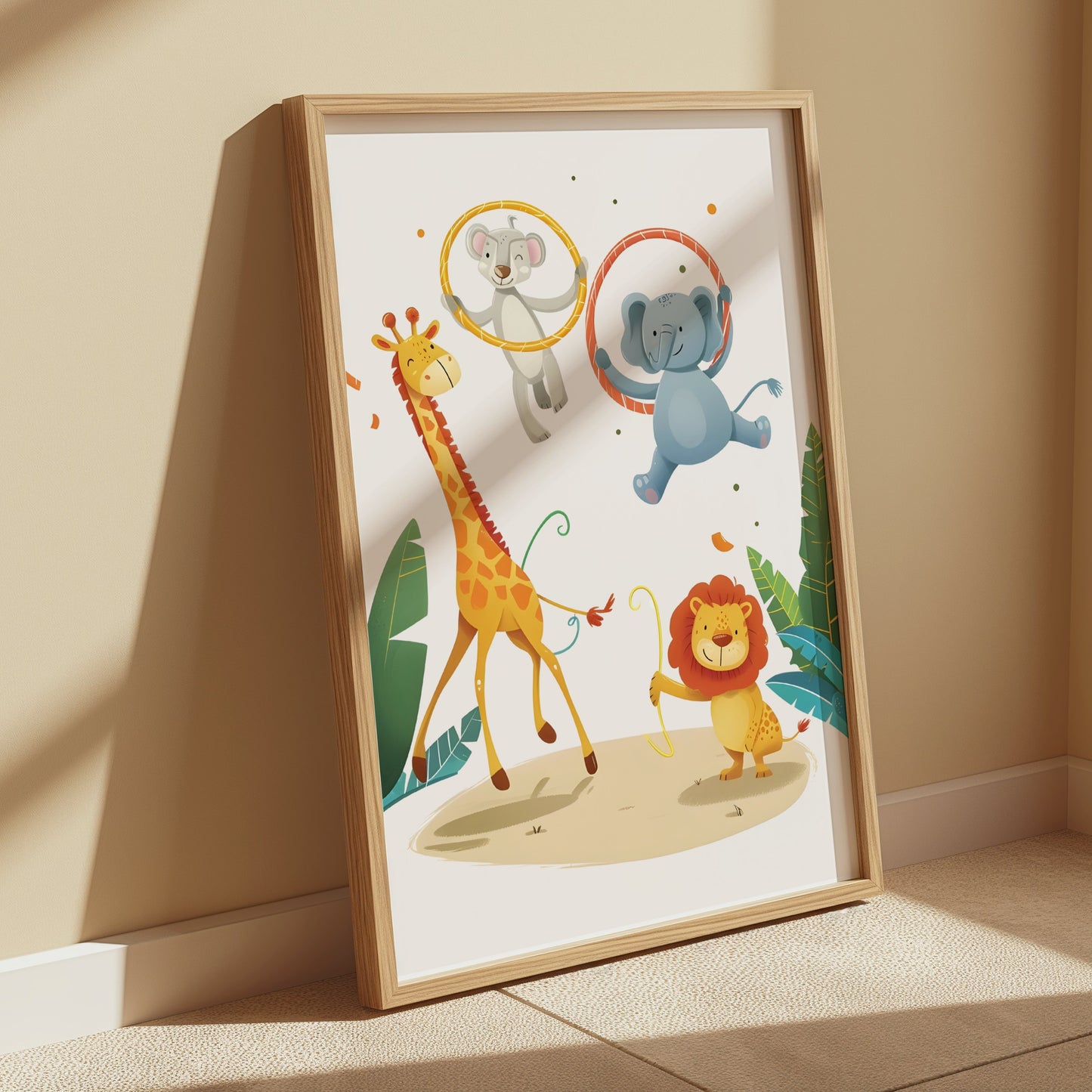 Premium Poster of Circus Animals Giraffe Elephant Lion Kids Room Posters