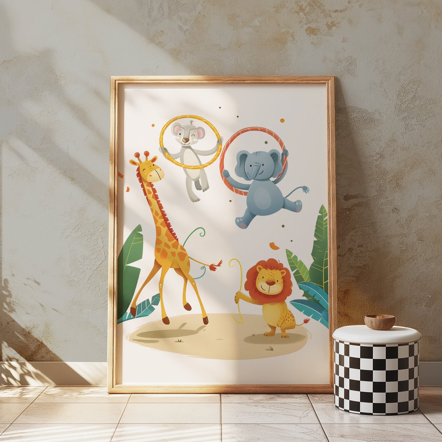 Premium Poster of Circus Animals Giraffe Elephant Lion Kids Room Posters