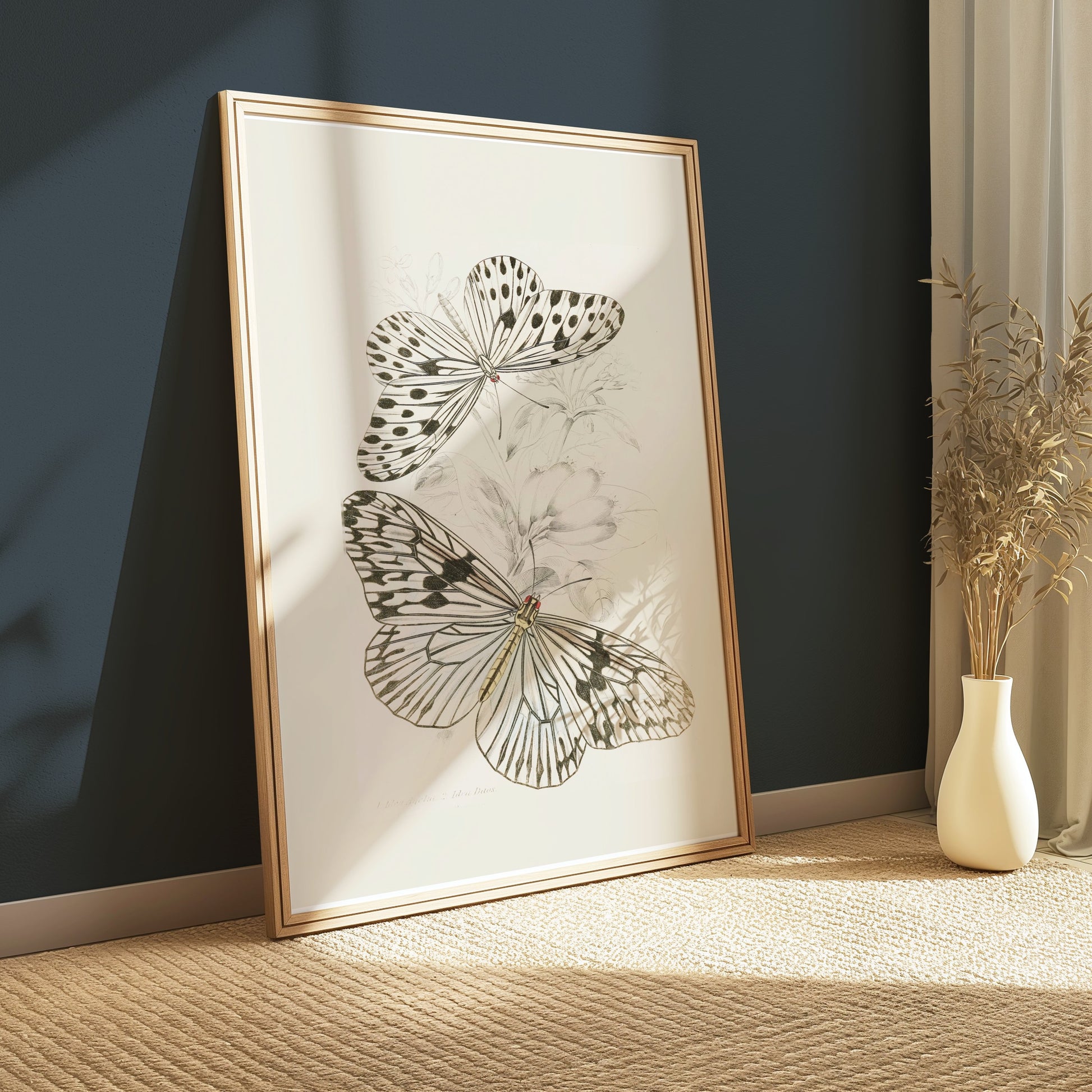 Premium Poster of Classic Botanical Drawing with Two Butterflies Posters