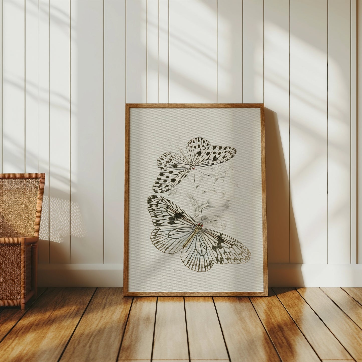 Premium Poster of Classic Botanical Drawing with Two Butterflies Posters