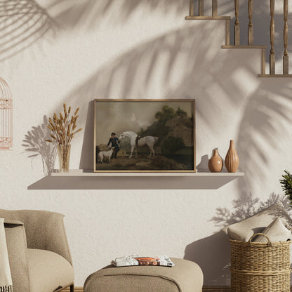 Premium Poster of Classic Equestrian Scene with White Horse and Dog Posters