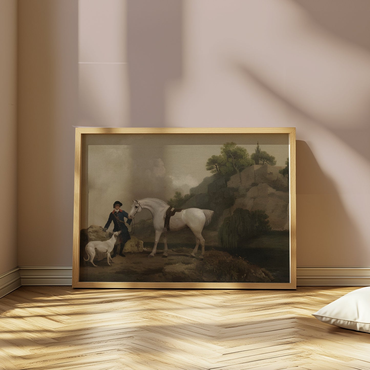 Premium Poster of Classic Equestrian Scene with White Horse and Dog Posters
