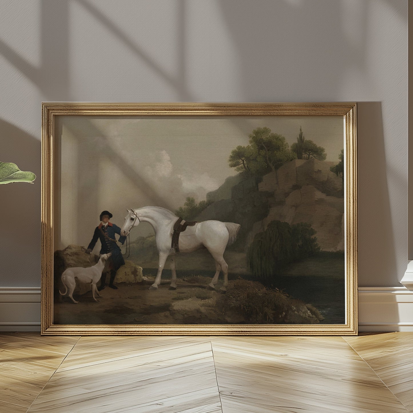 Premium Poster of Classic Equestrian Scene with White Horse and Dog Posters