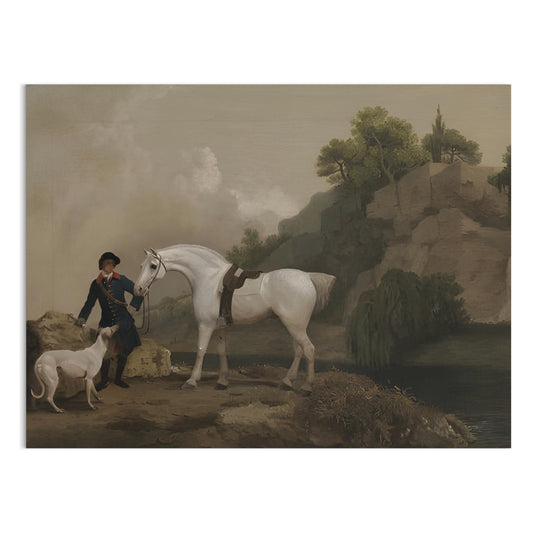 Premium Poster of Classic Equestrian Scene with White Horse and Dog Posters