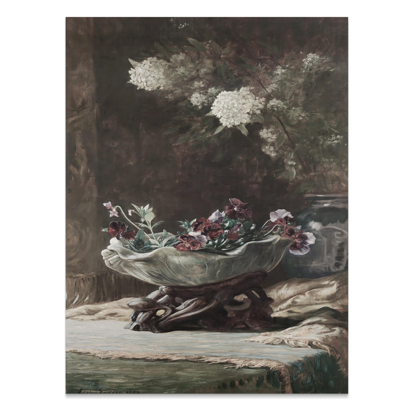 Premium Poster of Classic Floral Art Print of Hydrangeas and Violets Posters