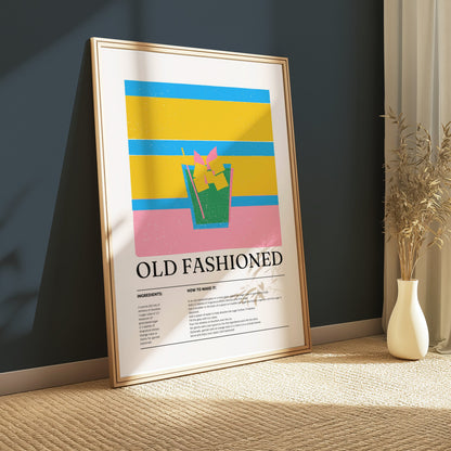 Premium Poster of Classic Old Fashioned Cocktail Art Print Posters