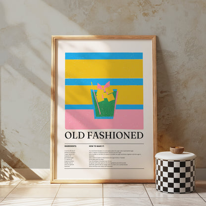 Premium Poster of Classic Old Fashioned Cocktail Art Print Posters