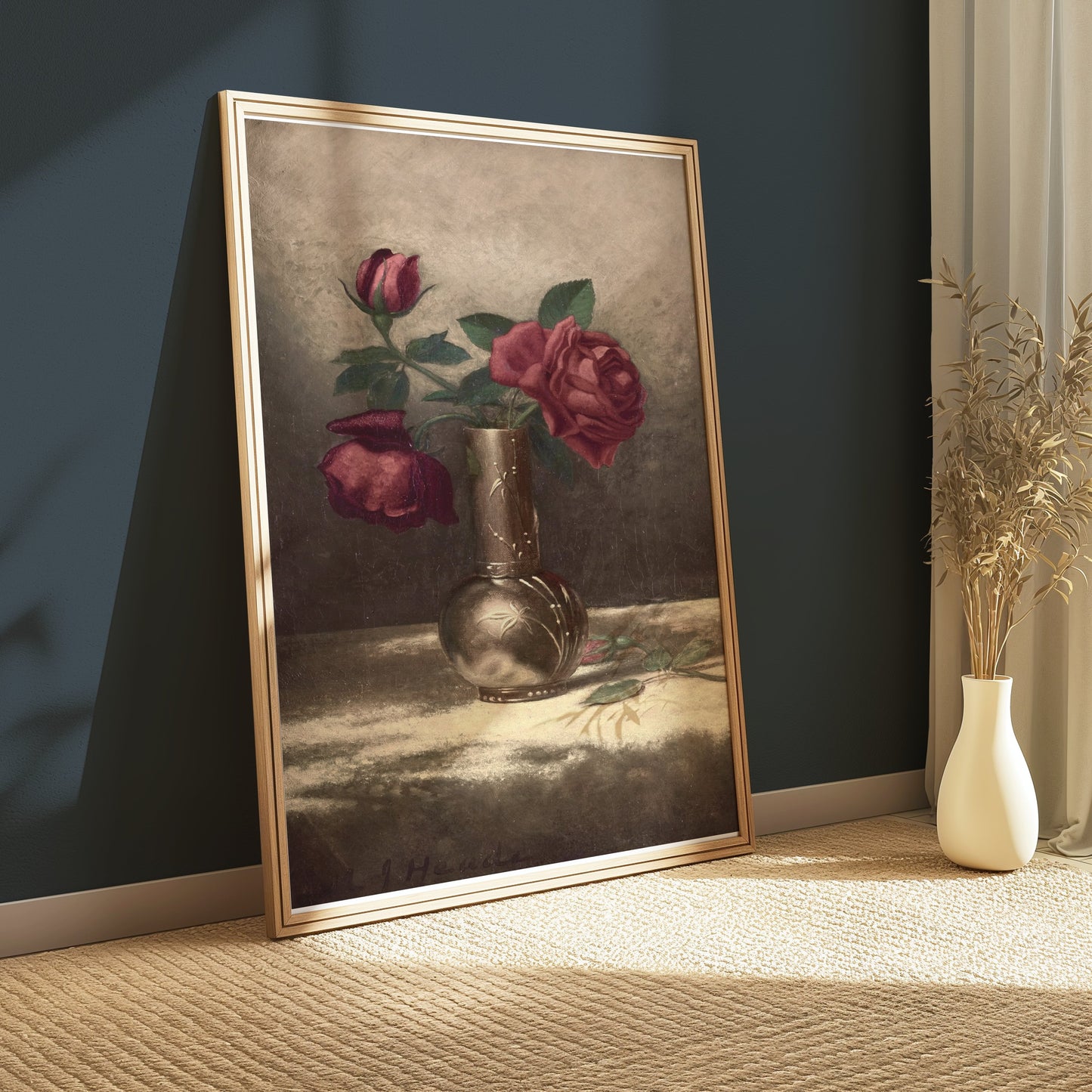 Premium Poster of Classic Still Life with Red Roses Art Poster