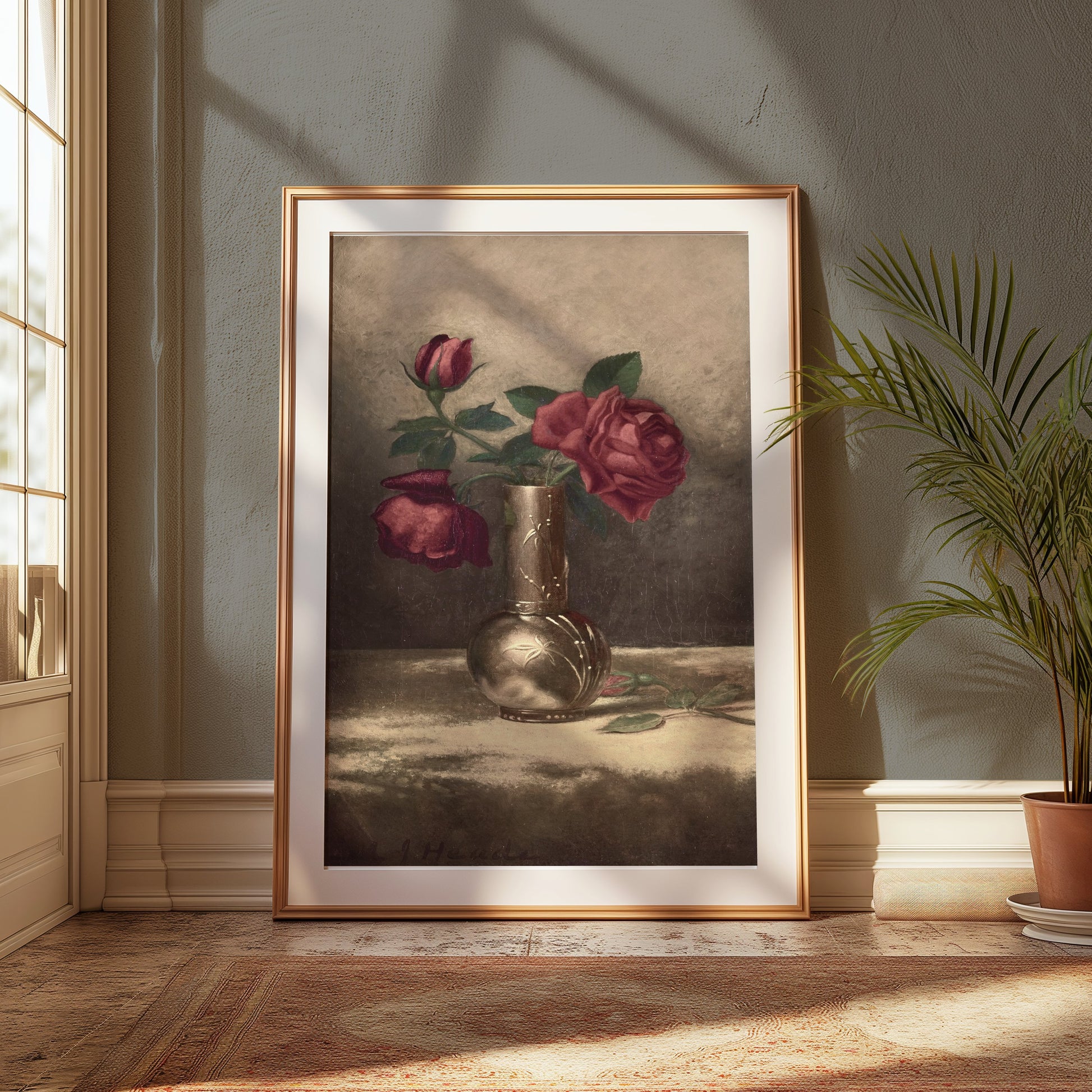 Premium Poster of Classic Still Life with Red Roses Art Poster
