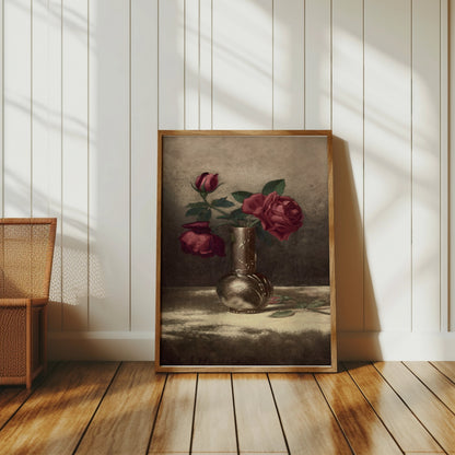 Premium Poster of Classic Still Life with Red Roses Art Poster