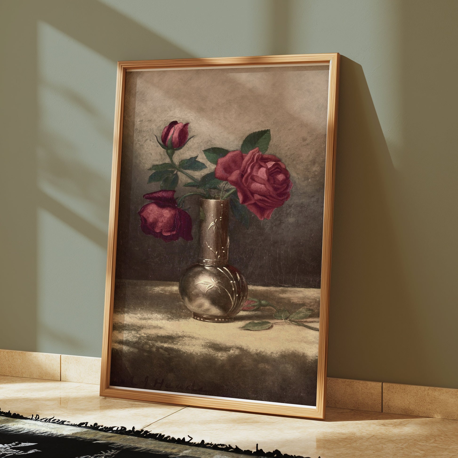 Premium Poster of Classic Still Life with Red Roses Art Poster