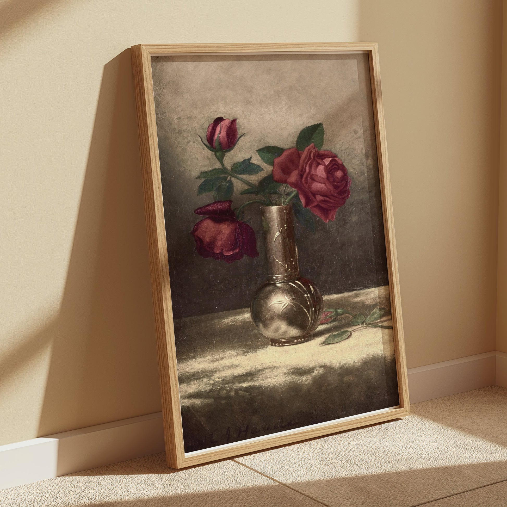 Premium Poster of Classic Still Life with Red Roses Art Poster