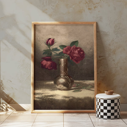 Premium Poster of Classic Still Life with Red Roses Art Poster