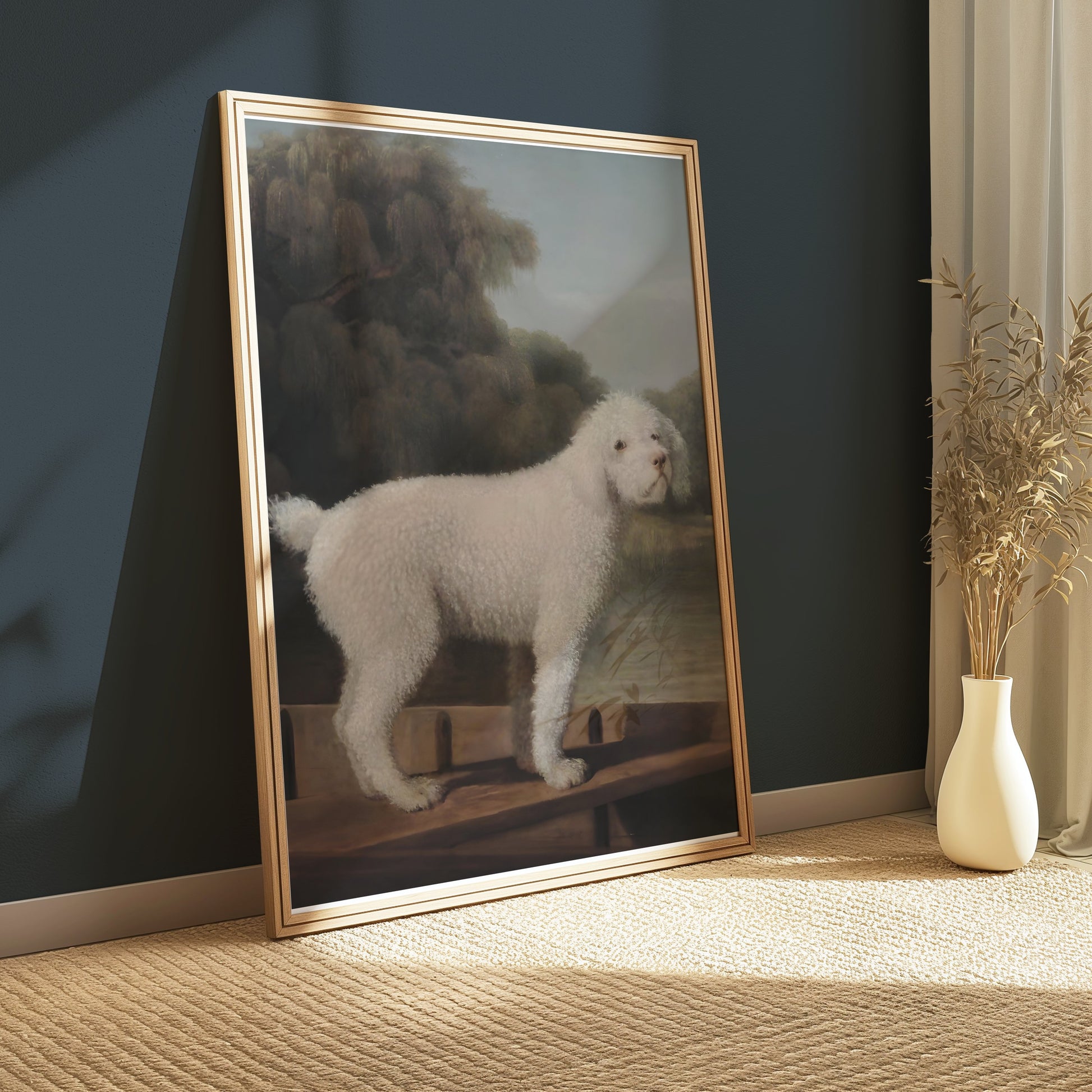 Premium Poster of Classical White Dog Art Scenic Background Posters