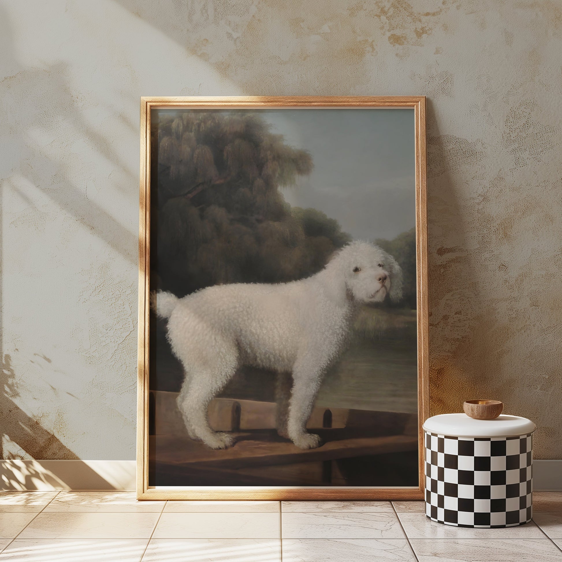 Premium Poster of Classical White Dog Art Scenic Background Posters