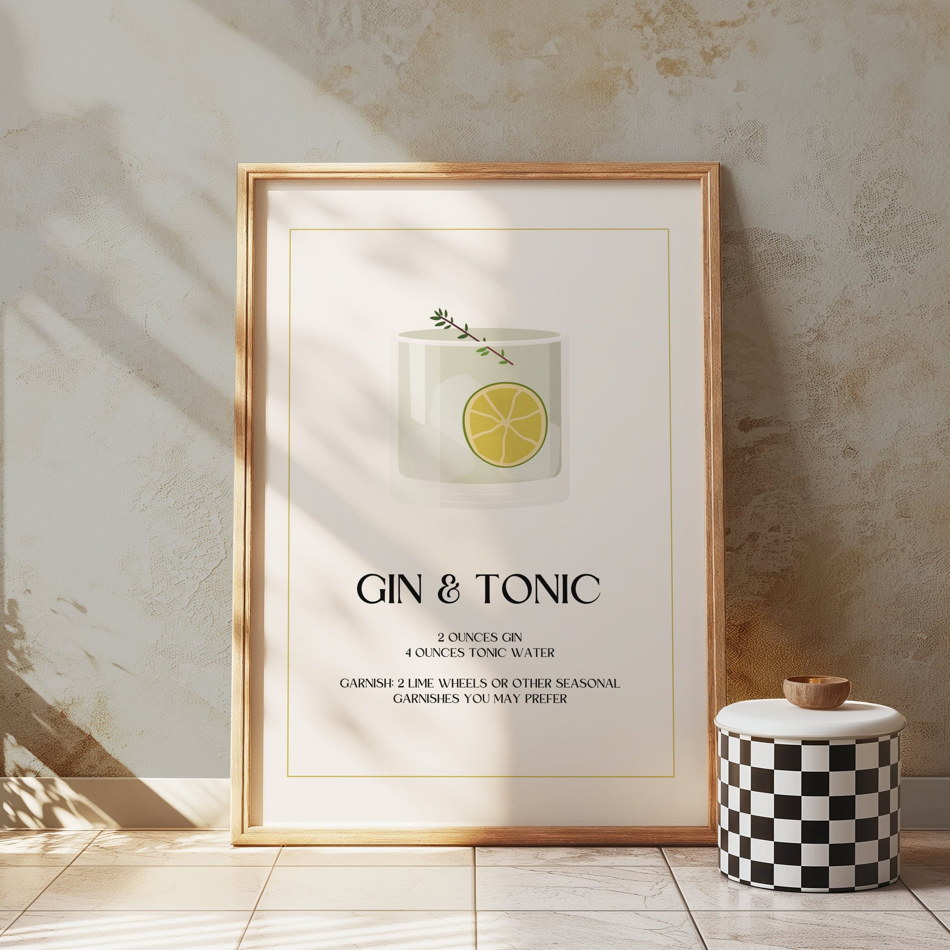Premium Poster of Classy Illustrated Gin and Tonic Recipe Art Posters