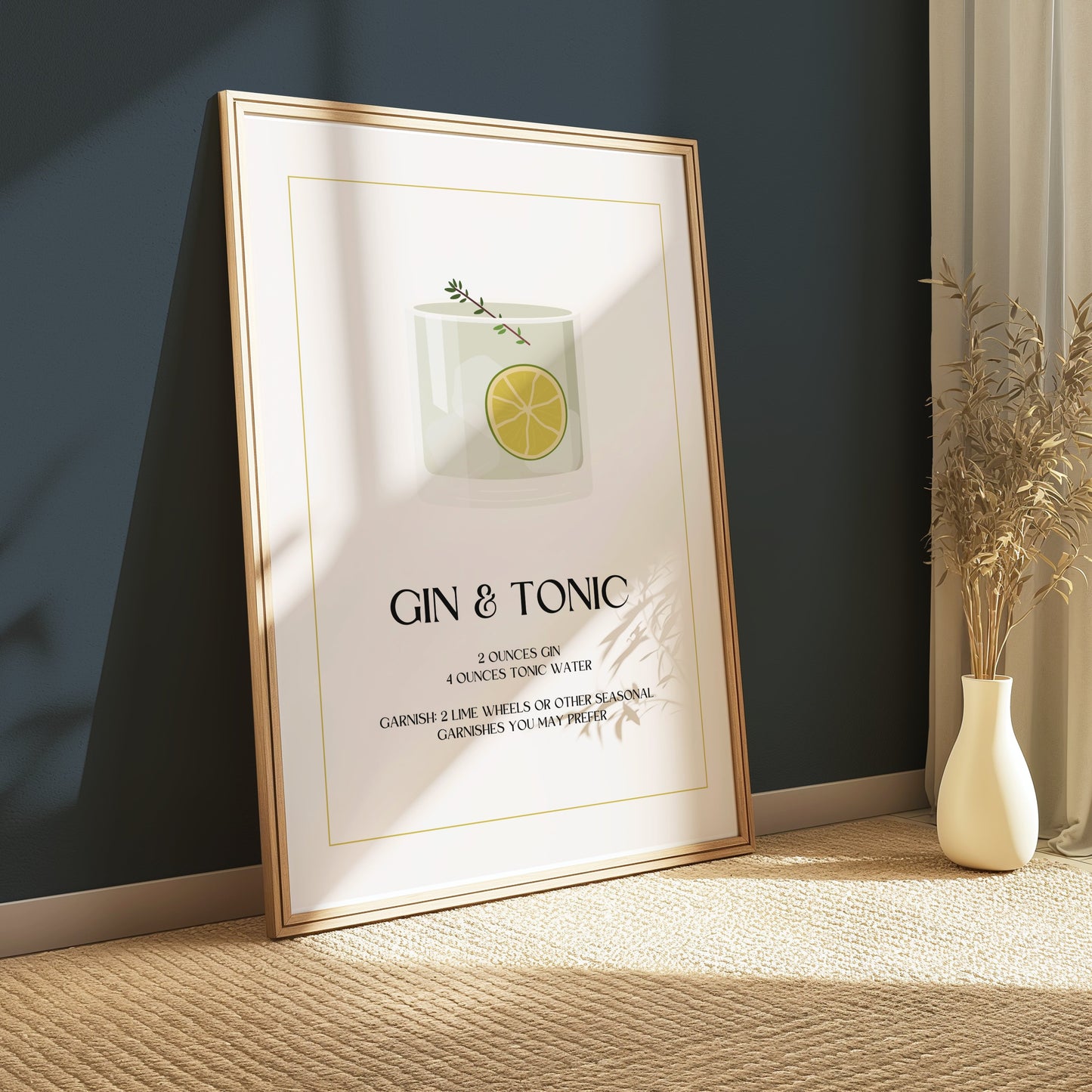 Premium Poster of Classy Illustrated Gin and Tonic Recipe Art Posters