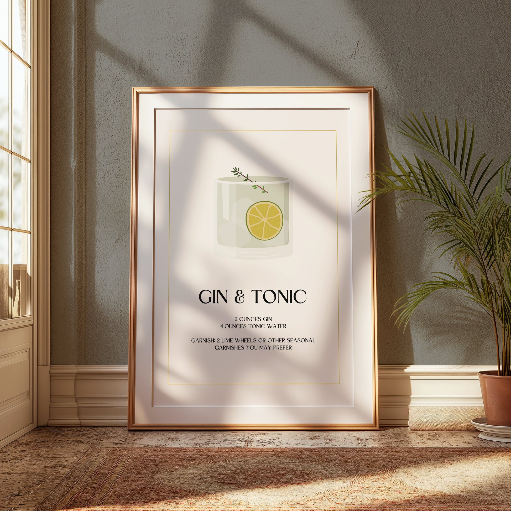 Premium Poster of Classy Illustrated Gin and Tonic Recipe Art Posters