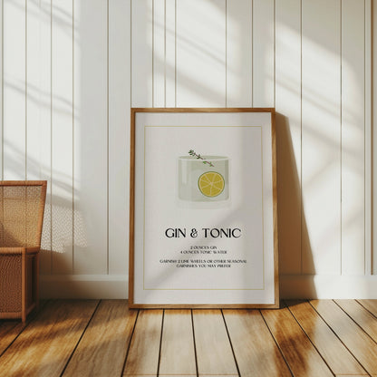 Premium Poster of Classy Illustrated Gin and Tonic Recipe Art Posters