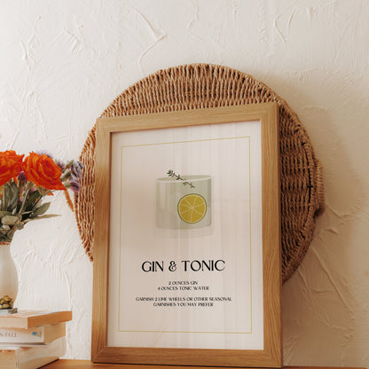 Premium Poster of Classy Illustrated Gin and Tonic Recipe Art Posters