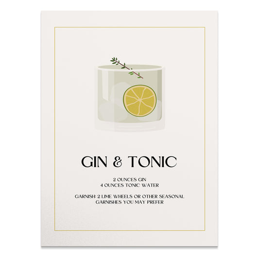 Premium Poster of Classy Illustrated Gin and Tonic Recipe Art Posters