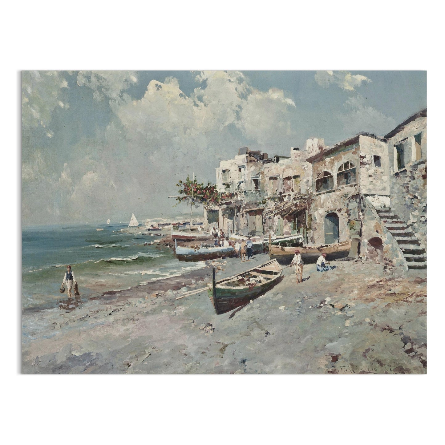 Premium Poster of Coastal Town with Boats and Buildings Art Posters