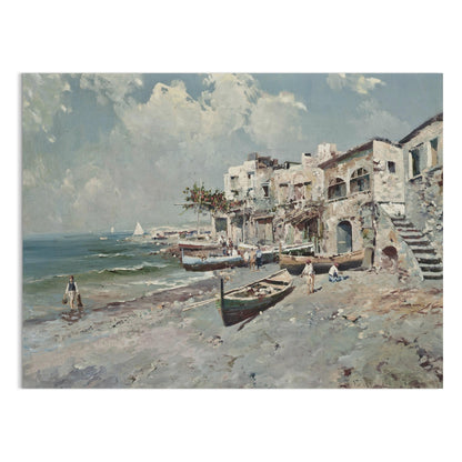 Premium Poster of Coastal Town with Boats and Buildings Art Posters