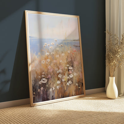 Premium Poster of Coastal Wildflower Field Landscape Art Wall Posters
