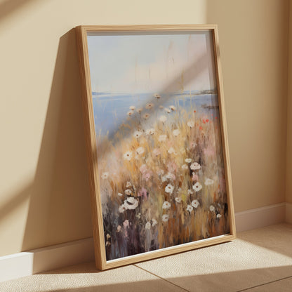 Premium Poster of Coastal Wildflower Field Landscape Art Wall Posters