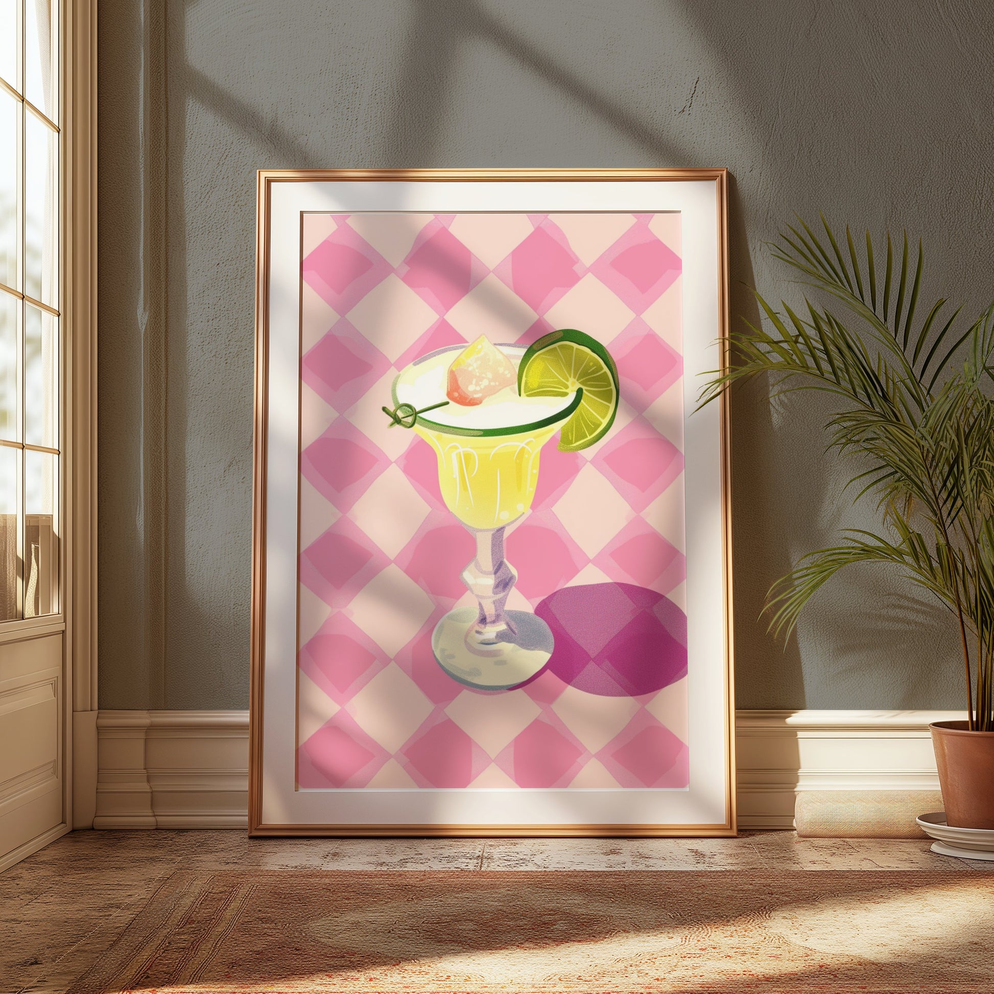 Premium Poster of Cocktail Art Print With Lime Slice Drink Posters