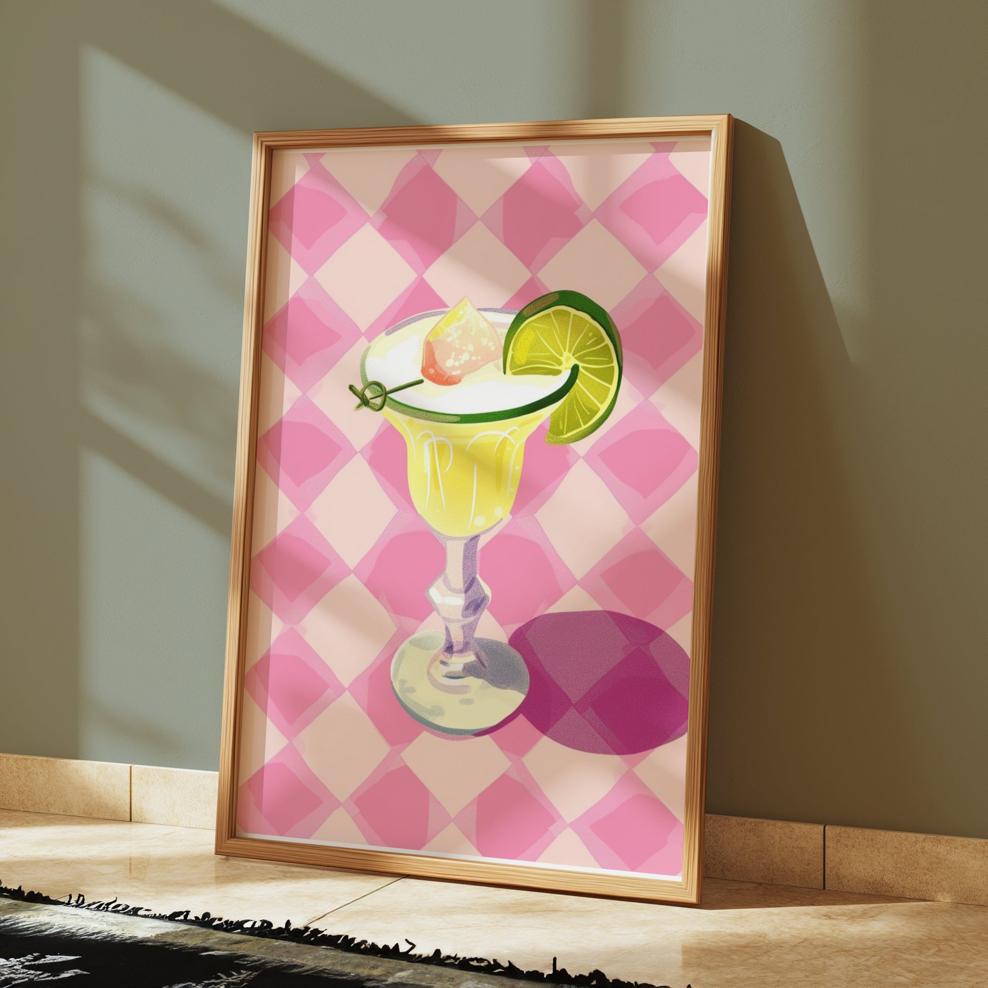 Premium Poster of Cocktail Art Print With Lime Slice Drink Posters