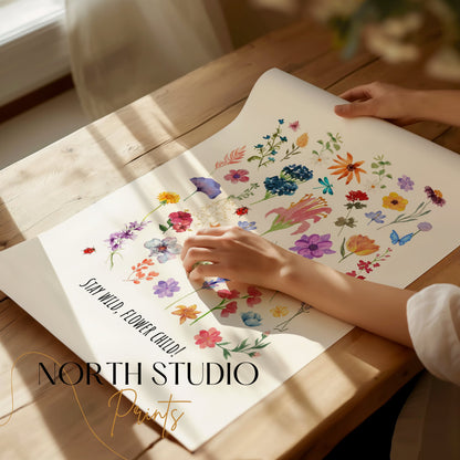 Premium Poster of Collection of Colorful Wildflowers Art Posters
