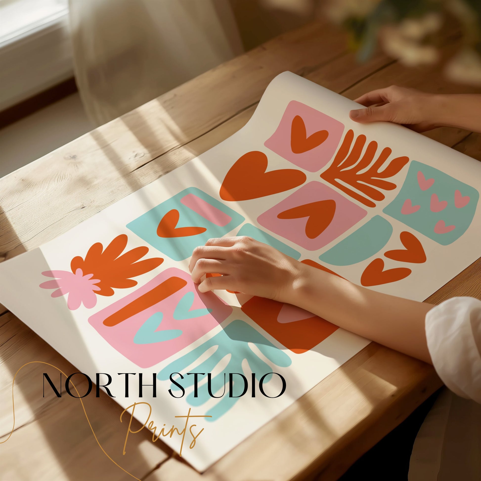 Premium Poster of Colorful Abstract Heart and Leaf Shapes Art Posters