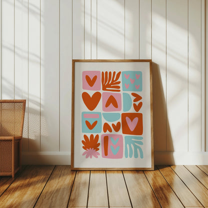 Premium Poster of Colorful Abstract Heart and Leaf Shapes Art Posters
