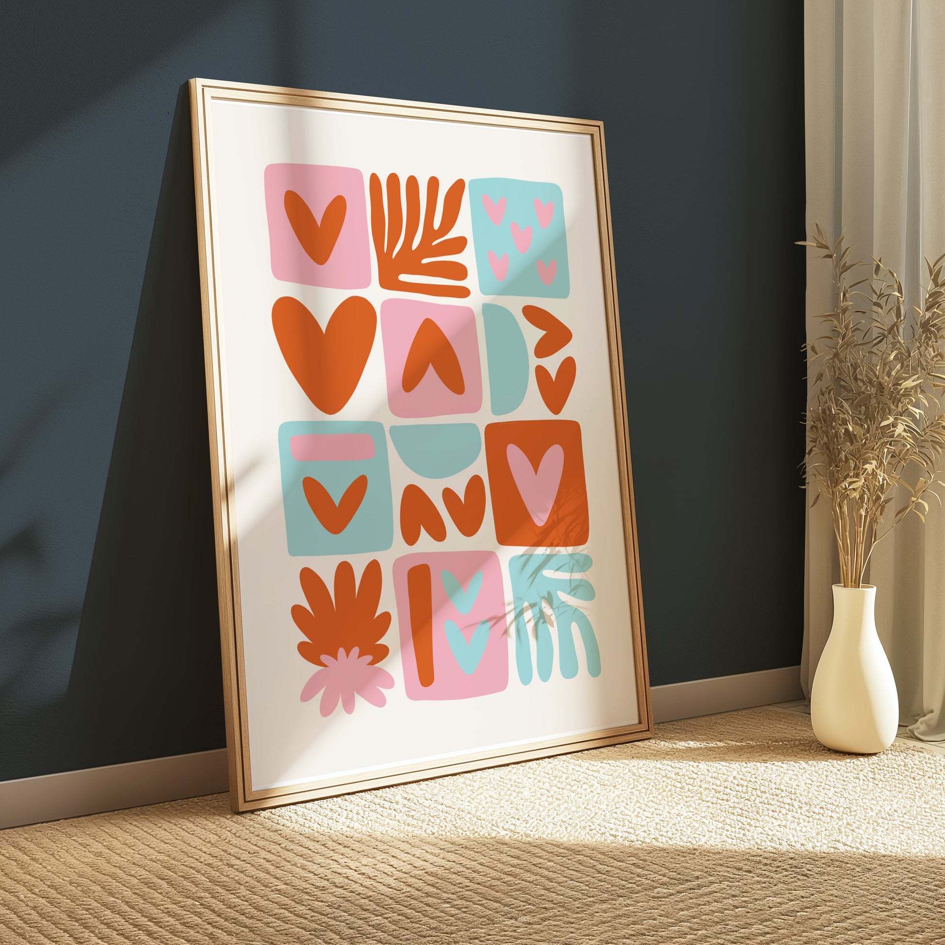 Premium Poster of Colorful Abstract Heart and Leaf Shapes Art Posters