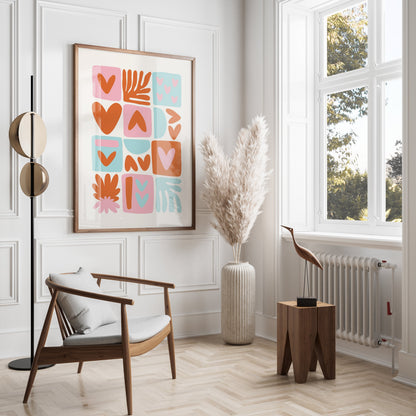 Premium Poster of Colorful Abstract Heart and Leaf Shapes Art Posters