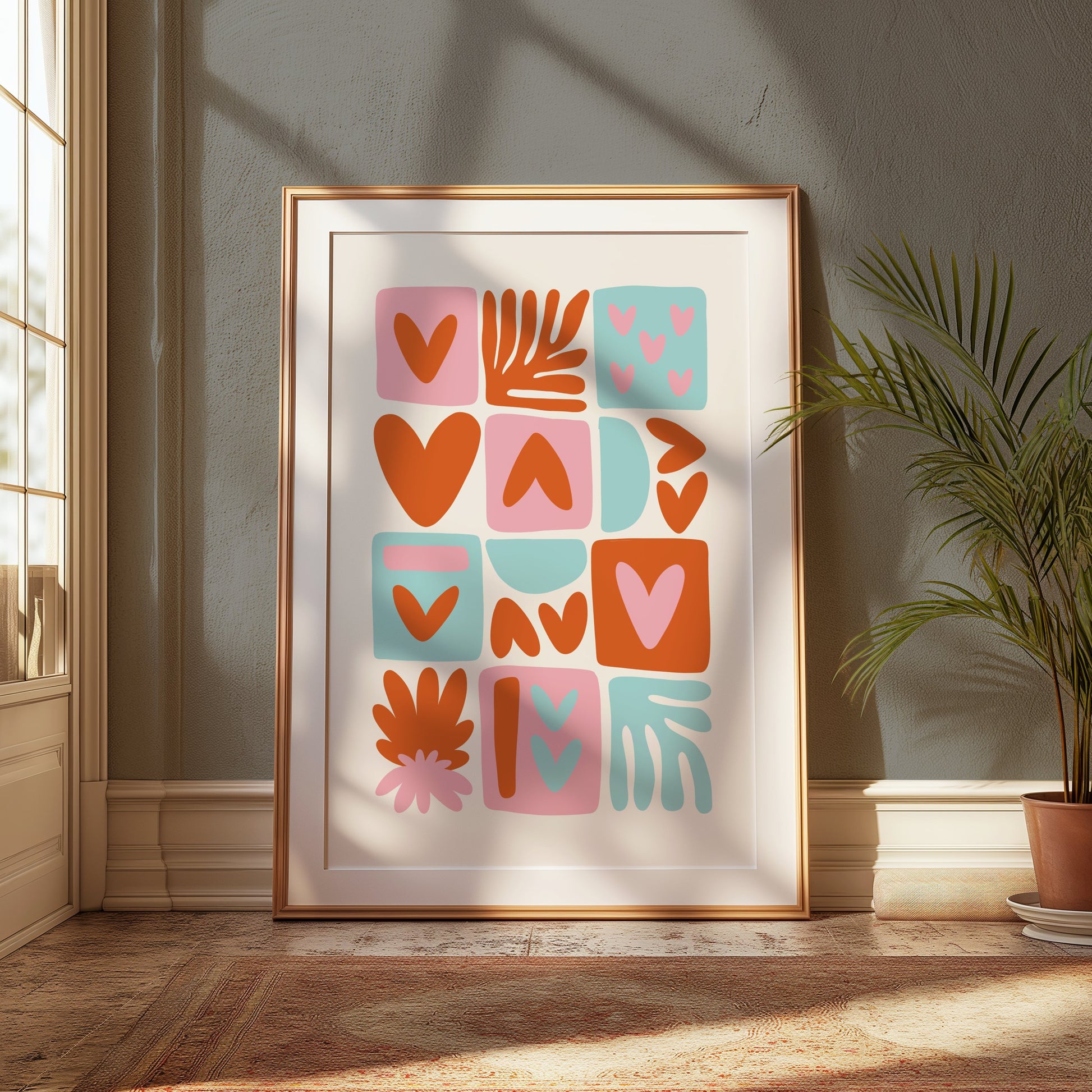 Premium Poster of Colorful Abstract Heart and Leaf Shapes Art Posters